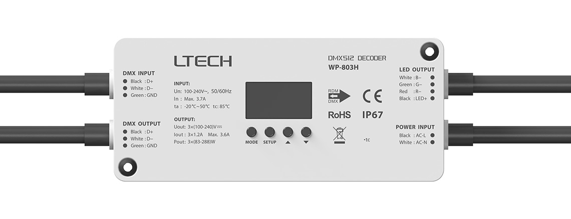 3路 防水DMX/RDM恒压解码器 WP-803H（高压灯带）